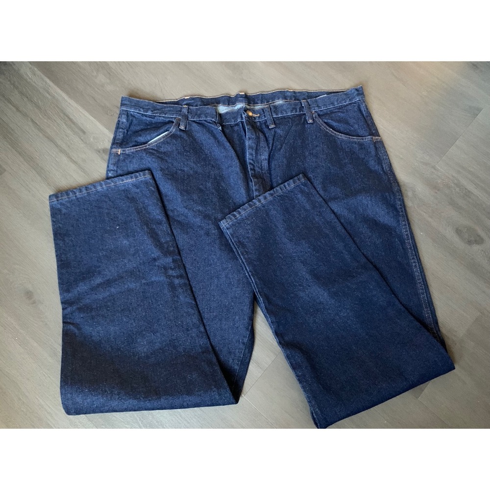 Rustler Wrangler Men's Dark Wash Straight Leg Jeans 46x32 Heavyweight Denim